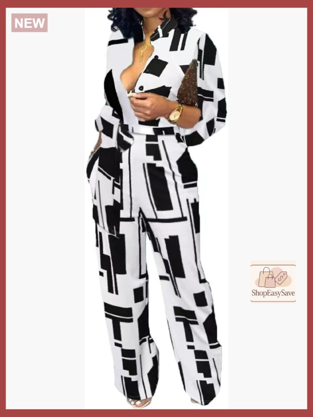 Women V-Neck Long Sleeve Jumpsuit Casual Stretchy Party Romper with Pockets - Picture 1 of 5